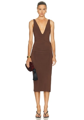 EAVES Prava Midi Dress in Chocolate Brown - Chocolate. Size S (also in XS, XXS, M, L, XL).