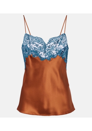Saint Laurent Lace-trimmed silk satin camisole
