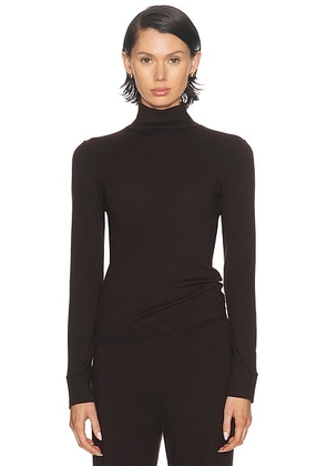 DONNI. The Baby Rib Turtleneck Top in Espresso - Chocolate. Size L (also in ).
