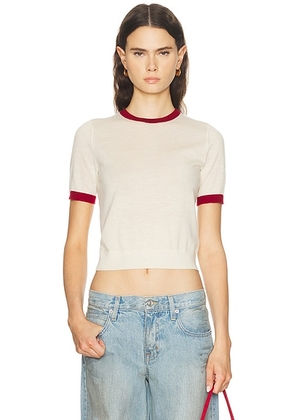Guest In Residence Airy Ringer Tee in Cream & Carmine - Cream. Size XS (also in S, M).
