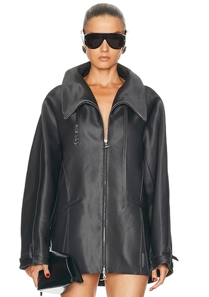 Grace Ling Belted Collar Cocoon Wool Silk Coat in Carbon Grey - Grey. Size XS (also in ).