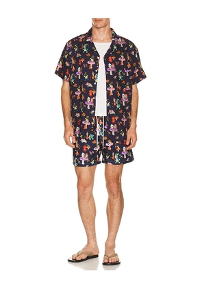 Arrels Barcelona Catch The Wind x Gary Baseman Camp Collar Shirt in Blue in Blue. Size S. Also in M, L, XL/1X.