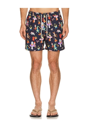 Arrels Barcelona Catch The Wind x Gary Baseman Exclusive Swim Shorts in Blue in Blue. Size S. Also in M, L, XL/1X.