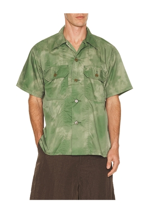 Beams Plus Mil-Sht Nyco Twill Pigment Print in Green. Size S. Also in M, L, XL.