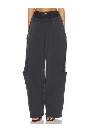 Alexander Wang Prestyled Slashed Sweatpant With Denim Waistband in Black. Size 24. Also in 25, 26, 27, 28, 29.