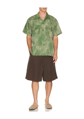 Beams Plus Mil-Sht Nyco Twill Pigment Print in Green. Size S. Also in M, L, XL.