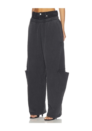 Alexander Wang Prestyled Slashed Sweatpant With Denim Waistband in Black. Size 24. Also in 25, 27, 28.