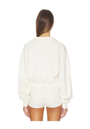 Eterne Cropped Half-zip Sweatshirt in Ivory. Size XS. Also in S, M, XL.