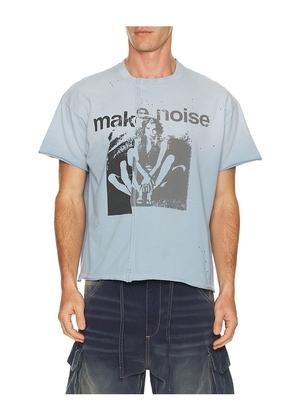 Jaded London Make Noise Spliced Frayed T-Shirt in Blue. Size S. Also in M, L, XL/1X.