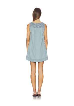 Free People Maisie Smocked Denim Mini Dress in Blue. Size L. Also in XL, XS, S, M.