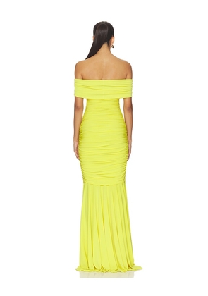 Norma Kamali Sleeveless Cowl Neck Side Shirred Fishtail Gown in Yellow. Size XS. Also in XL, XXS.