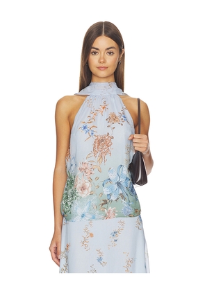 Muma World Sora High Neck Top in Blue. Size XS. Also in S, M, L.