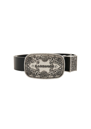 Markgong Vintage Carved Plate Buckle Belt in Black.