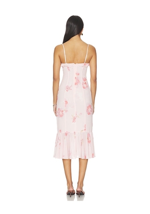 MAJORELLE Jules Midi Dress in Pink. Size XS. Also in S, L, XL.