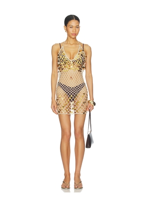 superdown Zuri Crochet Mini Dress in Metallic Gold. Size XS. Also in S, M, L.