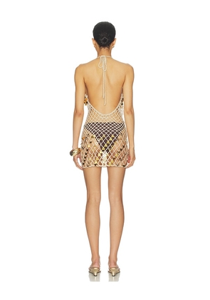 superdown Zuri Crochet Mini Dress in Metallic Gold. Size XS. Also in S, M, L.