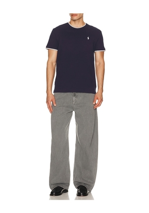 Polo Ralph Lauren Short Sleeve Stretch Mesh Crewneck Tee With Tipping Collar in Navy. Size L. Also in XL/1X, XXL/2X.