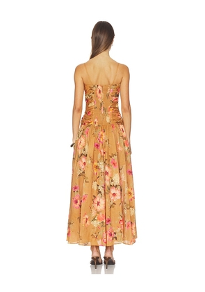 Zimmermann Mahon Tie Front Midi Dress in Tan. Size 0/XS. Also in 1/S, 2/M, 3/L.