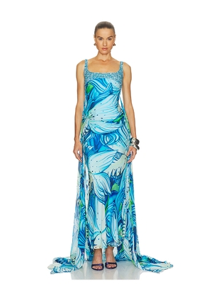 LA FUORI Floral Pixie Trail Dress in Blue. Size XS. Also in S, M, L, XL.