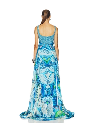 LA FUORI Floral Pixie Trail Dress in Blue. Size XS. Also in L, S.