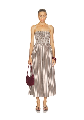 PISTOLA Bianca Shirred Dress in Brown. Size XS. Also in S, M, L, XL.