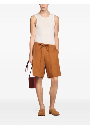 SANDRO elastic waist linen shorts - Brown