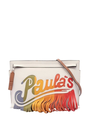 Loewe Pre-Owned 2010-2026 Paulas Ibiza Leather Fringe T Pouch crossbody bag - White