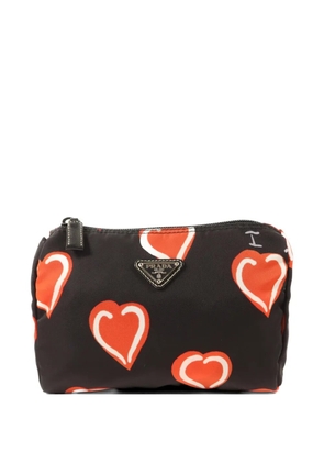 Prada Pre-Owned heart-print logo-plaque wash bag - Black
