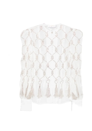Genny embellished puff-sleeve blouse - White