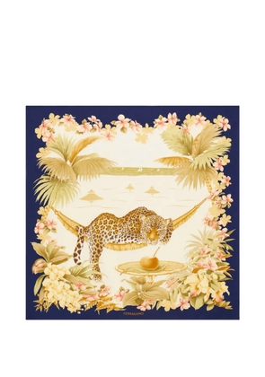Ferragamo Jungle-print silk scarf - Blue