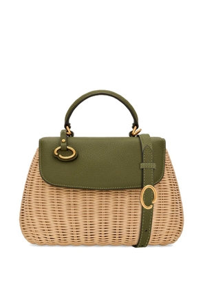 Oscar de la Renta Mini Poppy in wicker leather-trim tote bag - Neutrals