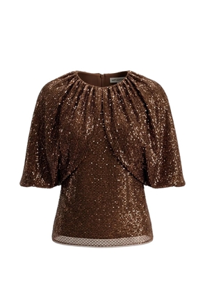 Self-Portrait sequin-embellished cape-sleeve top - Brown