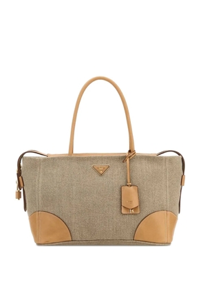 Prada large leather-trim canvas tote bag - Neutrals