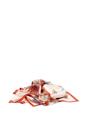 FENDI FF logo postcard-print scarf - Neutrals
