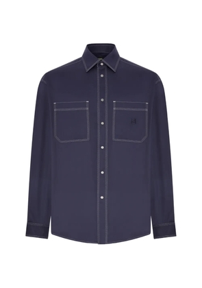 FENDI contrast-stitch logo-patch shirt - Blue