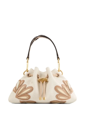 Jimmy Choo small Cinch leather-appliqué shoulder bag - White