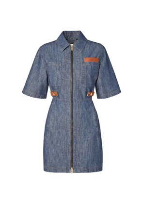 FENDI leather-trim zip-up dress - Blue