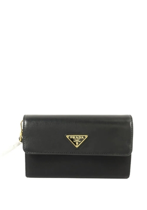 Prada Pre-Owned logo-plaque leather-trim clutch bag - Black