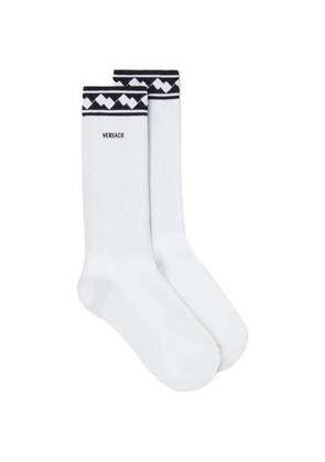 Versace embroidered cotton ribbed socks - White
