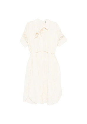 Juun.J bow-detail ruched-sleeve dress - Neutrals