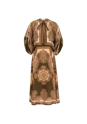 ZIMMERMANN Mahon paisley-print tie-neck midi dress - Brown