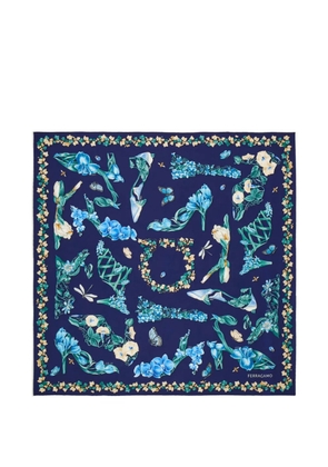 Ferragamo Eden shoes-print silk scarf - Blue