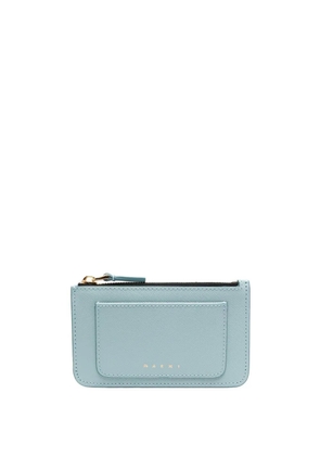 Marni logo-print leather card case - Blue