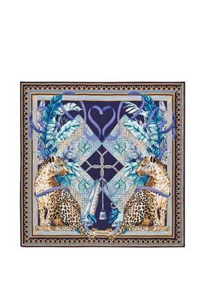 Ferragamo Poised leopards-print silk scarf - Blue