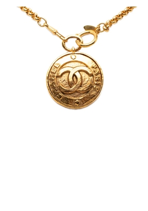 CHANEL Pre-Owned 1980-1990 CC Gold Plated Medallion Mirror Pendant Necklace costume necklace
