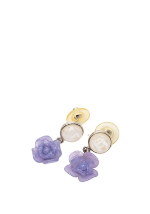 CHANEL Pre-Owned 2001 CC Brass and Resin Camellia Drop Push Back Earrings costume earrings - Purple