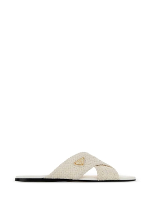Prada woven crossover-strap flat sandals - White