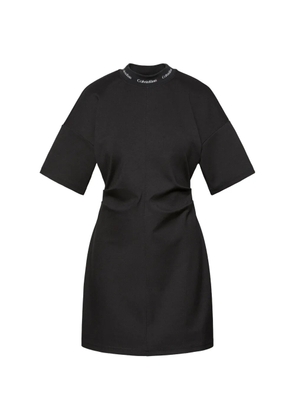 Calvin Klein logo-neckline gathered-waist mini dress - Black