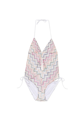 Missoni zigzag-knit halterneck swimsuit - White
