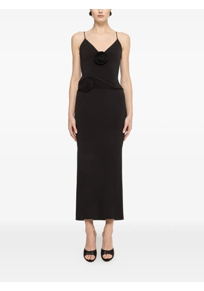 NISSA floral-appliqué spaghetti-strap midi dress - Black